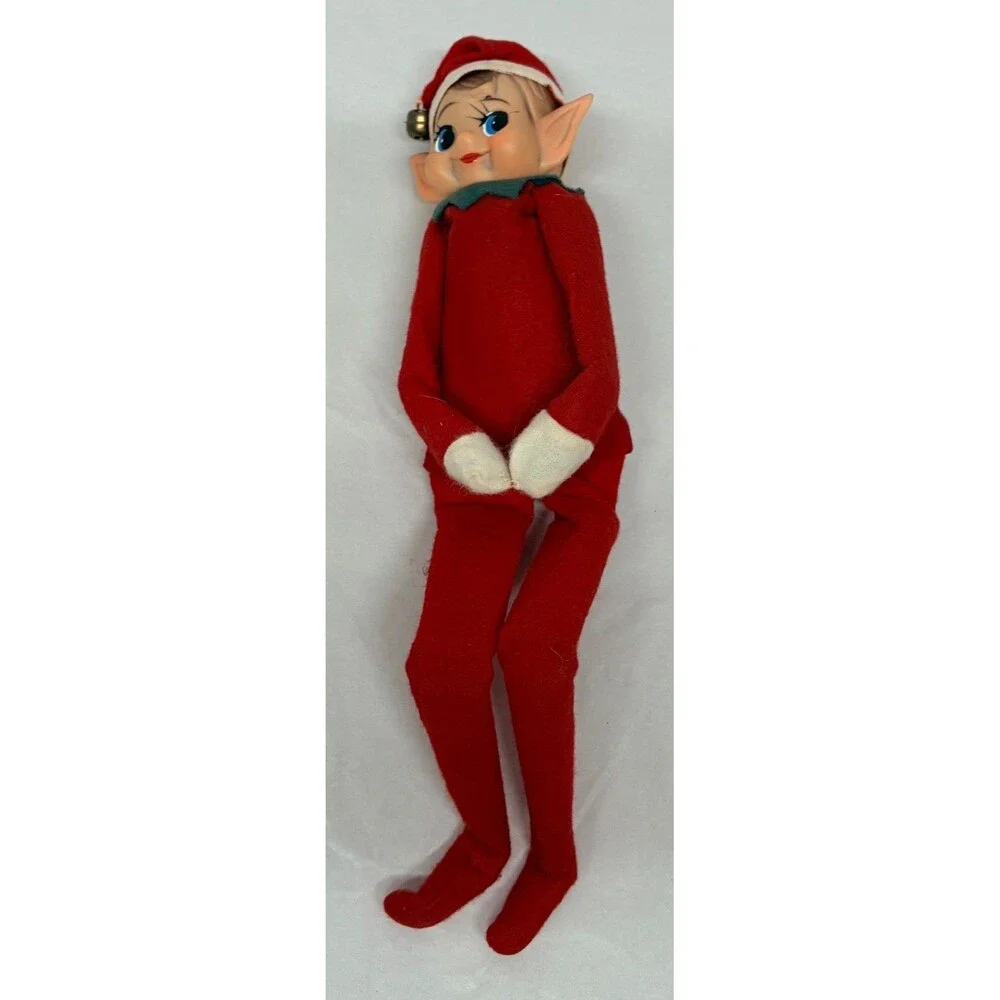 Vtg Knee Hugger Elf Large Pointy Ears 8” Japan Red Suit Blue Eyes